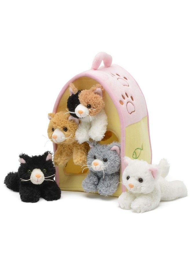Unipak Plush Cat House With Cats Five (5) Stuffed Animal Cats In Play Kitten House Carrying Case - Image 2