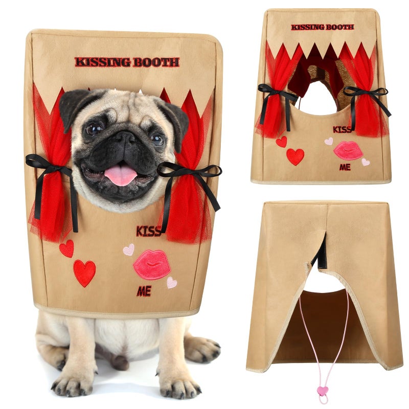 Solsew Valentine Dog Costume Kissing Booth Headpiece for Dog and Cats Cute Pup Kissing Booth Pet Headwear Costume Gift for Holiday Birthday Party (Brown,S/m) - Image 1