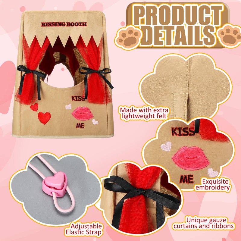 Solsew Valentine Dog Costume Kissing Booth Headpiece for Dog and Cats Cute Pup Kissing Booth Pet Headwear Costume Gift for Holiday Birthday Party (Brown,S/m) - Image 3