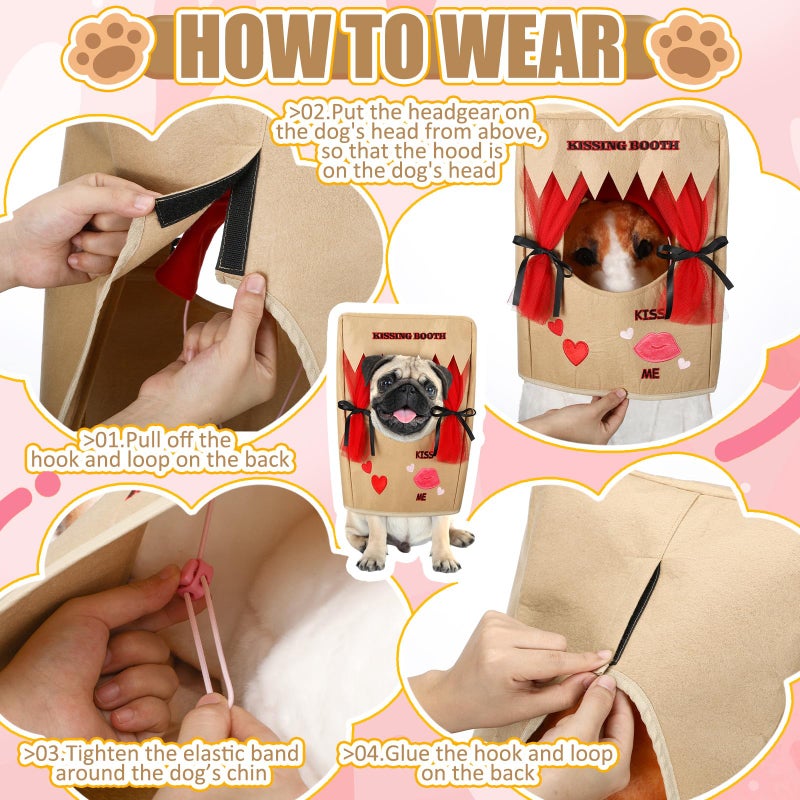 Solsew Valentine Dog Costume Kissing Booth Headpiece for Dog and Cats Cute Pup Kissing Booth Pet Headwear Costume Gift for Holiday Birthday Party (Brown,S/m) - Image 4