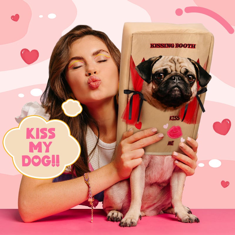 Solsew Valentine Dog Costume Kissing Booth Headpiece for Dog and Cats Cute Pup Kissing Booth Pet Headwear Costume Gift for Holiday Birthday Party (Brown,S/m) - Image 5