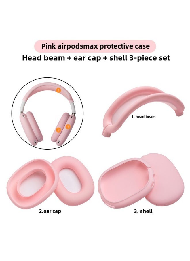 Generic - For Apple Airpods Max Silicone Head Beam Protective Cover Beam Dust-proof Bluetooth Headset Ear Movers-Specifications:Pink Three-piece Set (head Beam Shell Ear Cap) - Image 1