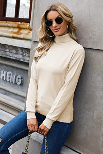 SANGTREE Women's Turtleneck Sweater Long Sleeve Knitted Pullover Sweater Beige, 2XL - Image 4