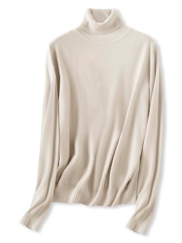 SANGTREE Women's Turtleneck Sweater Long Sleeve Knitted Pullover Sweater Beige, 2XL - Image 3