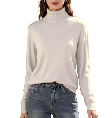 SANGTREE Women's Turtleneck Sweater Long Sleeve Knitted Pullover Sweater Beige, 2XL - Image 1