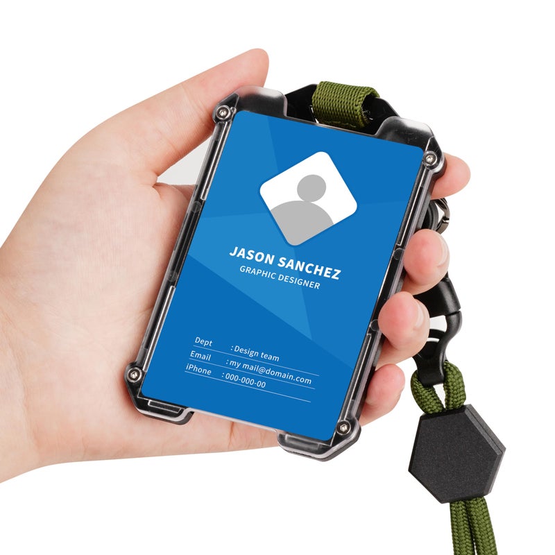 Techion Badge Holder, Hard Plastic ID Badge Holder with Heavy Duty Breakaway Lanyard, Detachable Buckle, Holds up to 5 Cards and Adjustable for Office, School - Vertical Army Green - Image 2