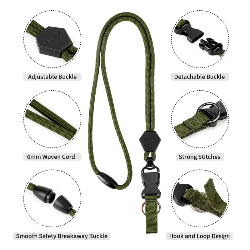 Techion Badge Holder, Hard Plastic ID Badge Holder with Heavy Duty Breakaway Lanyard, Detachable Buckle, Holds up to 5 Cards and Adjustable for Office, School - Vertical Army Green - Image 4