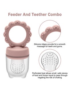 iMissiu Baby Fruit Food Feeder & Freezer Tray and Silicone Teether, Babies Teething Toys for 3 6 9 12+ Months, Includes 2 Extra Pouches & Travel Lids  - Image 2