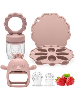 iMissiu Baby Fruit Food Feeder & Freezer Tray and Silicone Teether, Babies Teething Toys for 3 6 9 12+ Months, Includes 2 Extra Pouches & Travel Lids  - Image 1