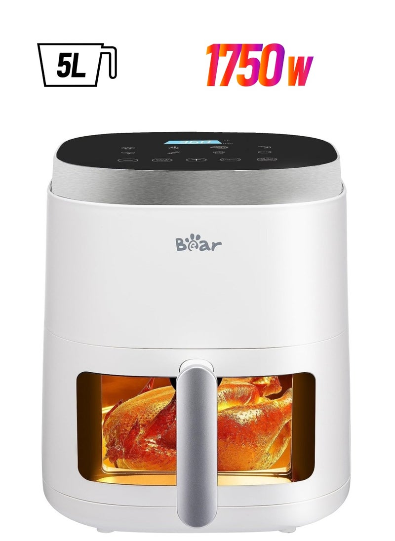 Bear - Digital Visual Air Fryer with 5L Total Capacity Technology for Frying Grilling Broiling Roasting Baking and Toasting Low-fat Healthy Cooking Electric Fryer White - Image 1