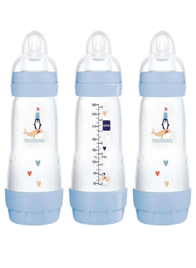 MAM MAM Easy Start Anti Colic Baby Bottle 9oz, Easy Switch Between Breast and Bottle, Reduces Air Bubbles and Colic, 3 Pack, 2+ Months, Boy - Image 1