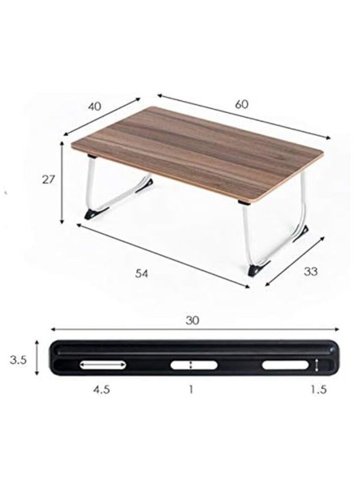 Meetion Table Sturdy And Durable Folding Snack Table -Natural Colour Wood Veneer Top- Ideal For Tea Coffee Snacks Breakfast Lunch Dinner Games And Laptop Portable Table 60x40x27cm - Brown Sofa Side - Image 3