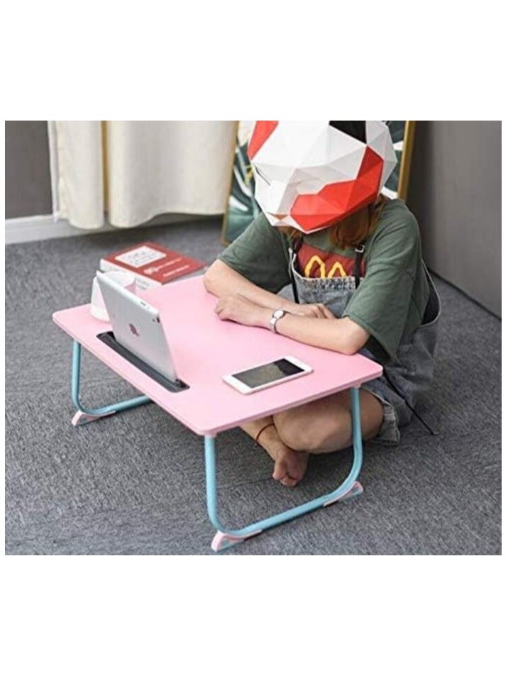 Meetion Table Sturdy And Durable Folding Snack Table -Natural Colour Wood Veneer Top- Ideal For Tea Coffee Snacks Breakfast Lunch Dinner Games And Laptop Portable Table 60x40x27cm - Brown Sofa Side - Image 2