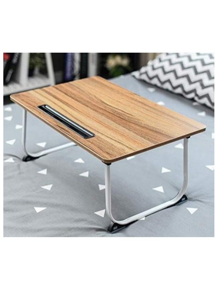 Meetion Table Sturdy And Durable Folding Snack Table -Natural Colour Wood Veneer Top- Ideal For Tea Coffee Snacks Breakfast Lunch Dinner Games And Laptop Portable Table 60x40x27cm - Brown Sofa Side - Image 1