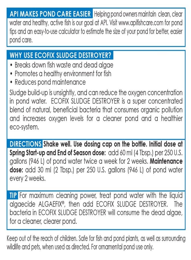API POND ECOFIX SLUDGE DESTROYER Pond Cleaner And Sludge Remover With Natural Bacteria 64-Ounce Bottle,White - Image 4