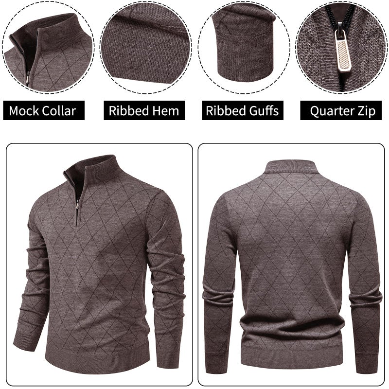 Mylldey 1/4 Zip Pullover Mens Sweaters Lightweight Pullover Soft Men's Knit Long Sleeve Sweater (Darkcoffee, XL) - Image 3