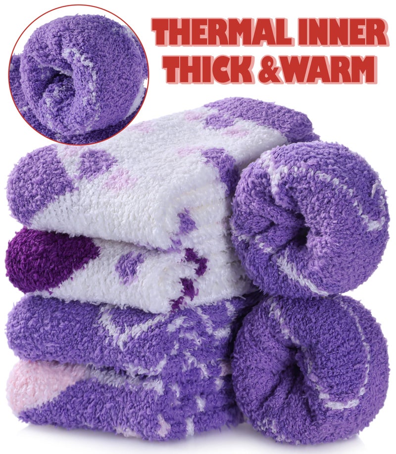 LINEMIN Womens Fuzzy Socks Cozy Fluffy Winter Slipper Warm Thick Fleece Soft Home Sleeping Socks (Purple/White Heart-shaped) - Image 5