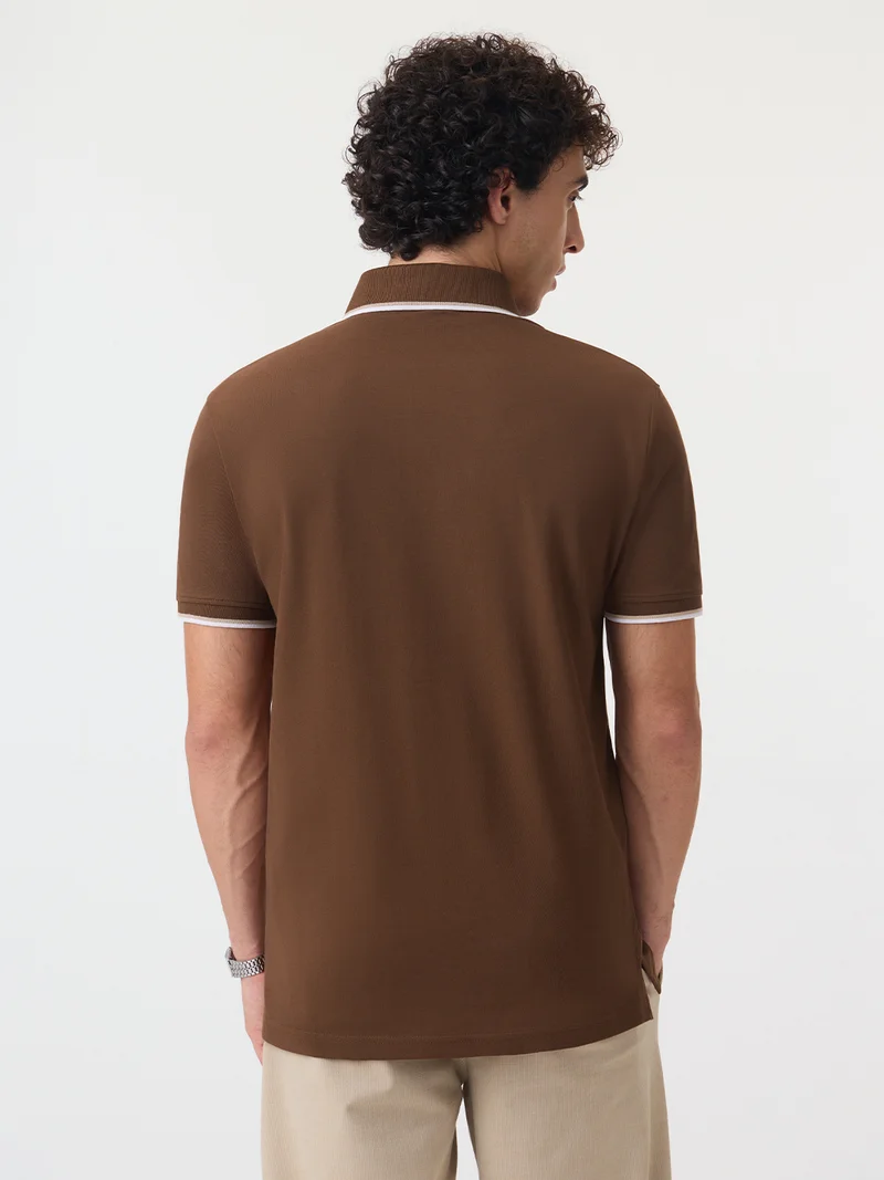 The Souled Store  The Souled Store New Basics: Pique Polo Biscuit Men and Boys Short Sleeve Spread Collar Biscuit Brown Solid Cotton Blend Regular Fit Polo Shirts  | Best Price UAE