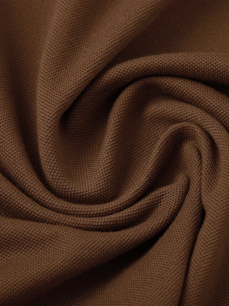 The Souled Store  The Souled Store New Basics: Pique Polo Biscuit Men and Boys Short Sleeve Spread Collar Biscuit Brown Solid Cotton Blend Regular Fit Polo Shirts  | Best Price UAE