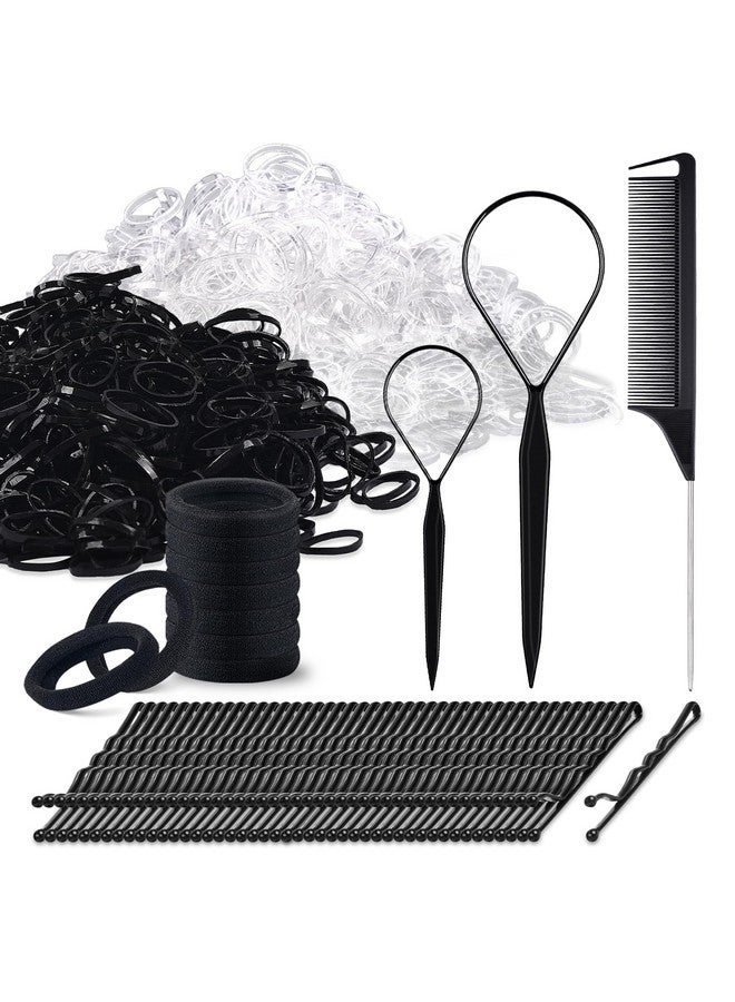 IKOCO Topsy Tail Hair Tool Ikoco 1000Pcs Hair Rubber Bands No Damage With 40Pcs Bobby Pins 10Pcs Black Hair Ties For Thick Hair - Image 1