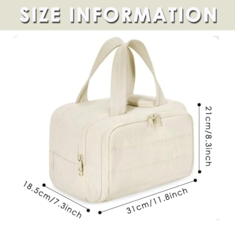Travel toiletry bag for daily use, nylon fabric, black color, lightweight and large capacity with wide opening and multiple pockets - Image 2
