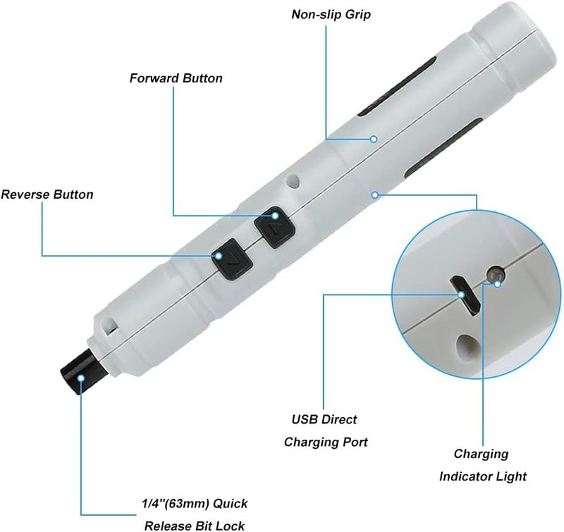 Zikra Electric Screwdriver Wireless Rechargeable, 3.6V/1110mAh Mini Portable Pen Screw Driver with 11pcs Precision Bits, USB Cable for Repair Tools - Image 4