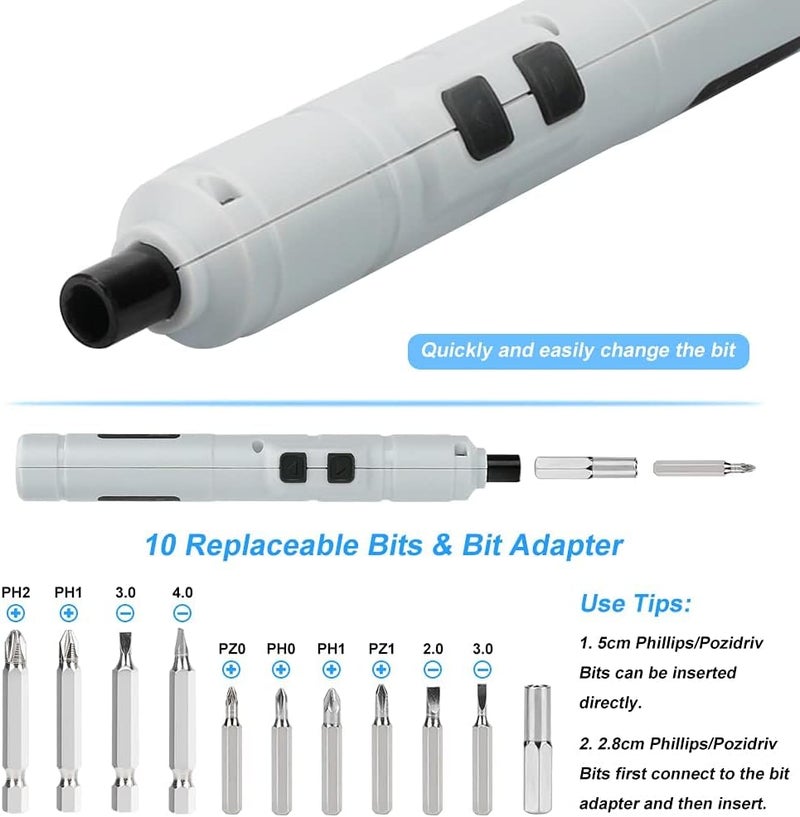 Zikra Electric Screwdriver Wireless Rechargeable, 3.6V/1110mAh Mini Portable Pen Screw Driver with 11pcs Precision Bits, USB Cable for Repair Tools - Image 3