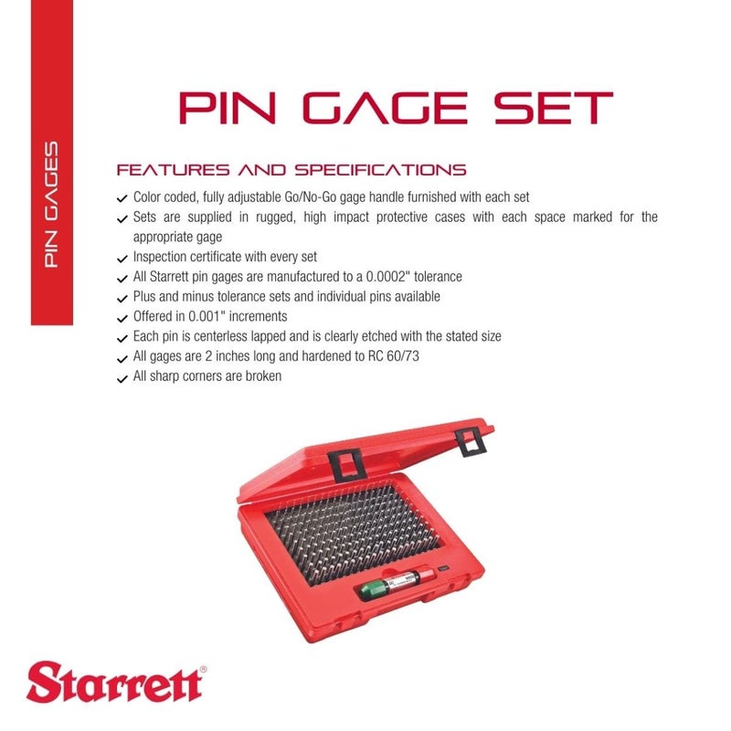Starrett Starrett Precision Steel Pin Gage Set with Rugged High Impact Protective Case  Ideal for Carpenters and Home Improvement  061250 Range Minus Set Type 190 Number of Gages  S4003250  - Image 2