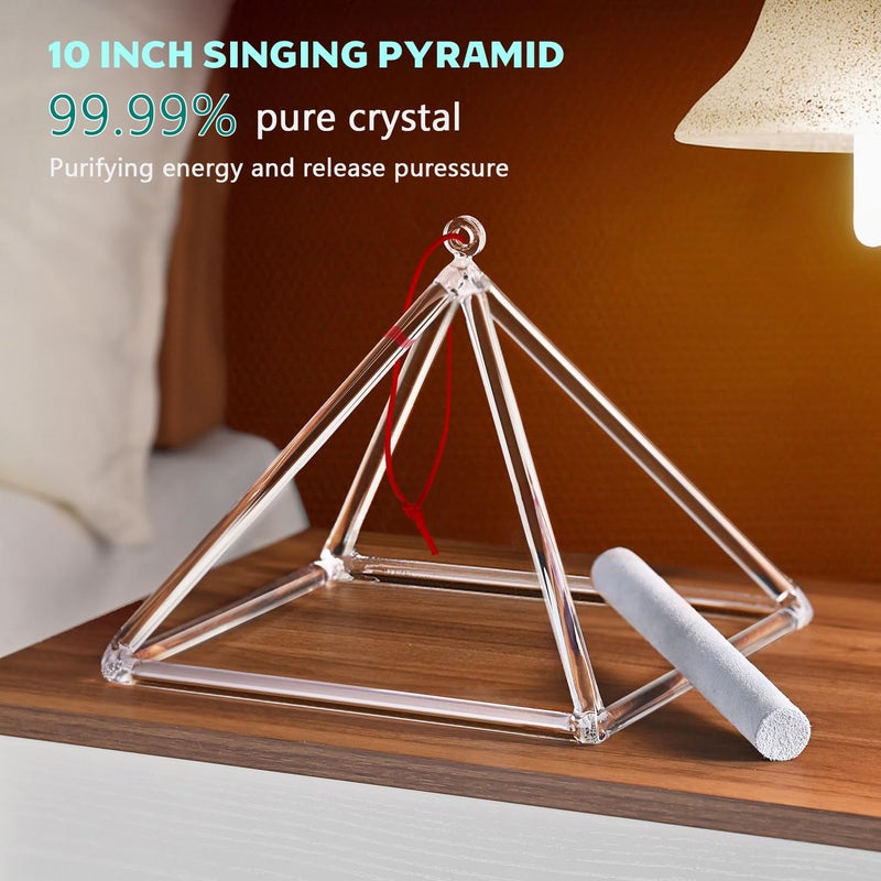 CVNC 10 Inch Quartz Crystal Singing Pyramid Healing Musical Instrument + Carry Case Bag Powerful Energy - Image 2