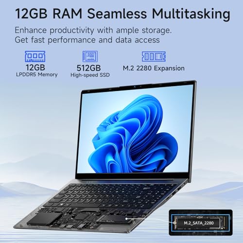 Bmax 15.6" Laptop, Intel 12th Gen N95 (Up to 3.4GHz), 12GB LPDDR5 RAM, 512GB SSD, Windows 11 Pro Business Computer, 180° Lay-Flat FHD IPS, Webcam with Privacy Shutter, Numeric Keypad, Type-C - Image 3