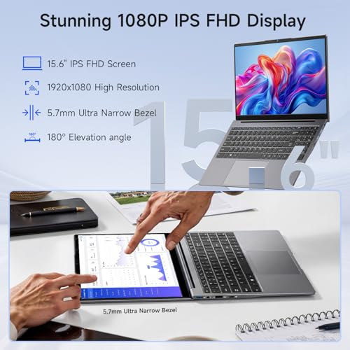 Bmax 15.6" Laptop, Intel 12th Gen N95 (Up to 3.4GHz), 12GB LPDDR5 RAM, 512GB SSD, Windows 11 Pro Business Computer, 180° Lay-Flat FHD IPS, Webcam with Privacy Shutter, Numeric Keypad, Type-C - Image 4