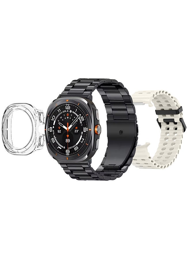 Kalobee حزمة ساعة SK7 الذكية الفائقة مع الملحقات بما في ذلك 1 حزام من الفولاذ المقاوم للصدأ الأسود 1 حزام سيليكون كريمي وكابل شحن وحافظة واقية من TPU - Image 3