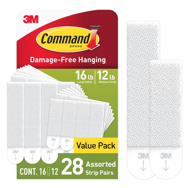 Command 15 lb & 10 lb Large and Medium Picture Hanging Strips 28 Assorted Pairs (56 Command Strips), Damage-Free Hanging Picture Hangers, Great for Home Decor, White Adhesive - Image 1