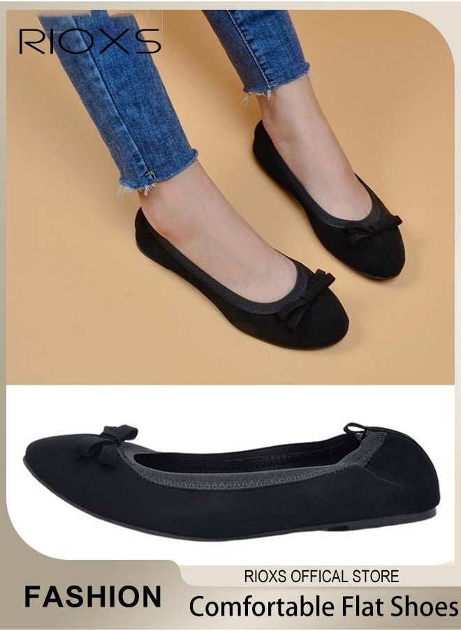 RIOXS Women's Belice Ballet Flat with Bow Knot Ultra Soft Round Toe Slip on Comfortable Flat Shoes Walking Ballerina Shoes  - Image 1