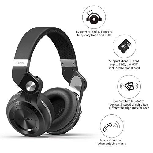 Bluedio Bluetooth Headphones Over Ear, Lightweight Rotary Folding Wireless Headphones with Micro 40 H Music Time Headset with SD Card Slot/FM Radio and Storage Bag (Black T2+) - Image 5