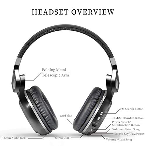 Bluedio Bluetooth Headphones Over Ear, Lightweight Rotary Folding Wireless Headphones with Micro 40 H Music Time Headset with SD Card Slot/FM Radio and Storage Bag (Black T2+) - Image 3