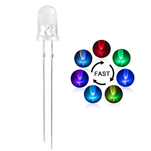 DiCUNO 100pcs 5mm RGB Multicolor Fast Blinking LED Diode, Multi-Color Blinking Changing Light Emitting Diodes, 2 Pins Clear Round Lens Diffused Flicker Electronic Components Circuit Lights Kit - Image 1