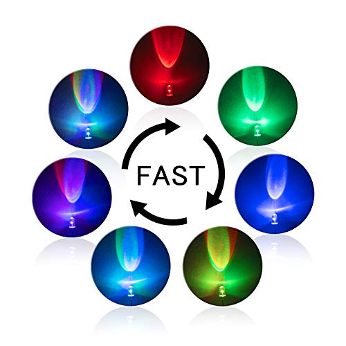 DiCUNO 100pcs 5mm RGB Multicolor Fast Blinking LED Diode, Multi-Color Blinking Changing Light Emitting Diodes, 2 Pins Clear Round Lens Diffused Flicker Electronic Components Circuit Lights Kit - Image 3