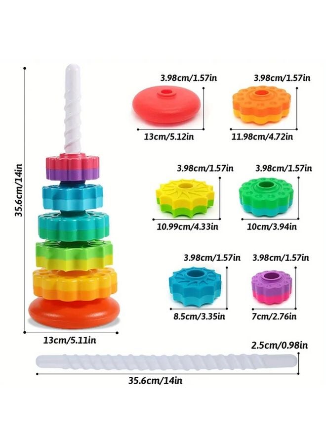 Rainbow Tower Sensory Toy For Motor Skills And Hand Eye Coordination - Image 3