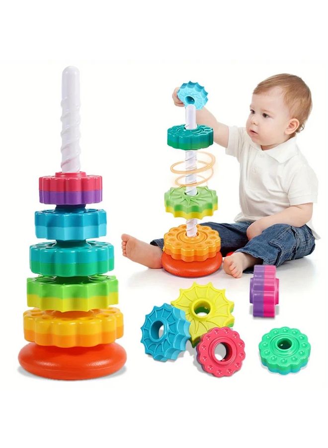 Rainbow Tower Sensory Toy For Motor Skills And Hand Eye Coordination - Image 4