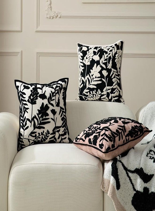 MOCOFO Pillow Cover 18x18'' Light Luxury Three-Dimensional Embroidery Pillow Cover Pillowcase for Home and Office（Black on Rice） - Image 5