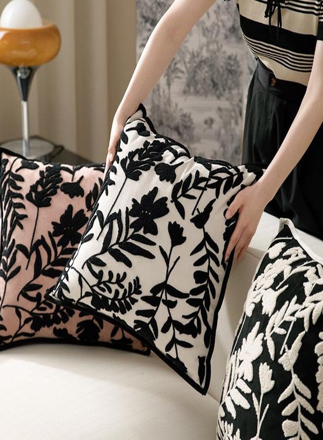 MOCOFO Pillow Cover 18x18'' Light Luxury Three-Dimensional Embroidery Pillow Cover Pillowcase for Home and Office（Black on Rice） - Image 3