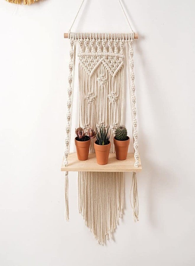 Urooz Macram Wooden Wall Hanging Shelf |959| Modern Chic Woven Macrame Tapestries, Wall Art Home Decor for Apartment, Dorm, Bedroom, Living Room, Nursery, Party Decorations, 12" W x 24" H - Image 4