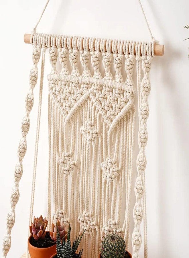 Urooz Macram Wooden Wall Hanging Shelf |959| Modern Chic Woven Macrame Tapestries, Wall Art Home Decor for Apartment, Dorm, Bedroom, Living Room, Nursery, Party Decorations, 12" W x 24" H - Image 5