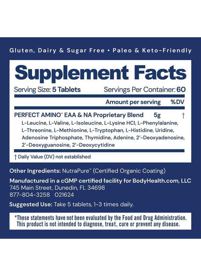 BODYHEALTH - PerfectAmino (300 ct) Easy to Swallow Tablets, Essential Amino Acids Supplement with BCAAs, Vegan Protein for Pre/Post Workout & Muscle Recovery with Lysine, Tryptophan, Leucine, Methionine - Image 1
