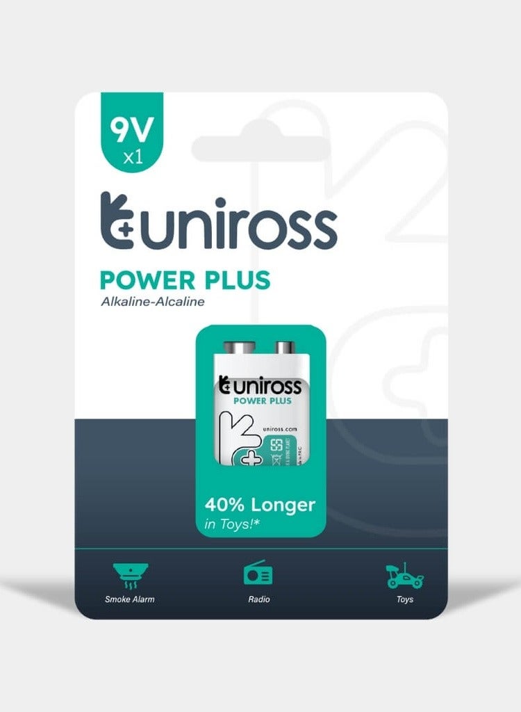 Uniross 6LR61 9V Power Plus Alkaline Battery (Pack 1) - Image 2