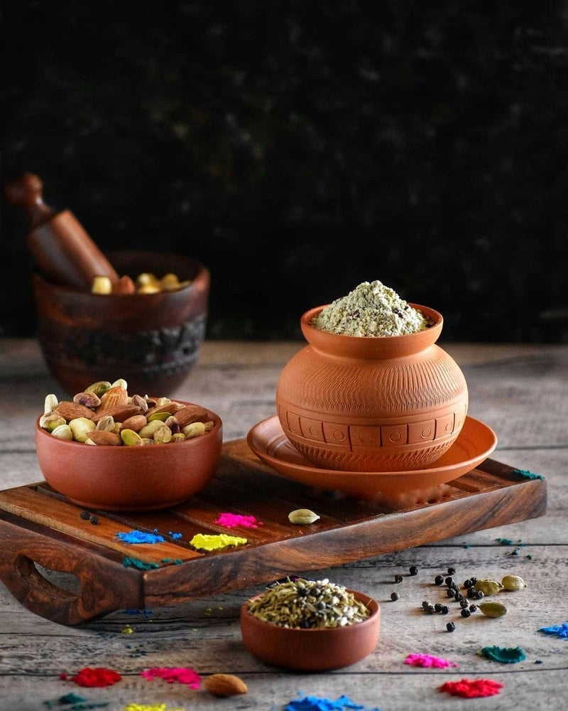 THE HANDICRAFTIAN Handcrafted Terracotta Sugar Pot 400450ML Biodegradable Clay Jar MultiPurpose for Dry Fruits Snacks Traditional Rustic Design Terracotta MAHARAJA SUGAR POT Set of 1 - Image 5