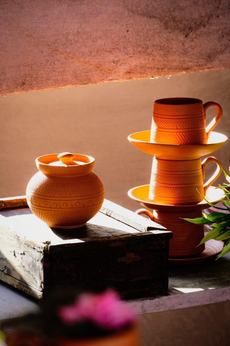 THE HANDICRAFTIAN Handcrafted Terracotta Sugar Pot 400450ML Biodegradable Clay Jar MultiPurpose for Dry Fruits Snacks Traditional Rustic Design Terracotta MAHARAJA SUGAR POT Set of 1 - Image 4