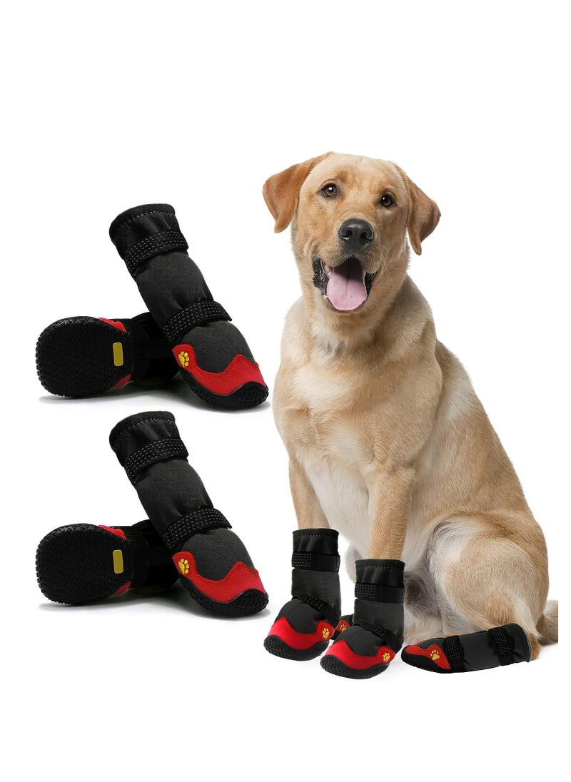 SYOSI 4Pcs Anti-Slip Dog Boots Waterproof Dog Shoes for Small Medium Large Dogs with Reflective Straps Pet Dog Boots for Hiking Soft Breathable Paw Protectors for Dogs Outdoor Night Use  - Image 1