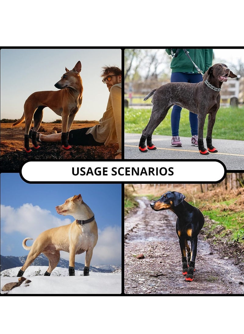 SYOSI 4Pcs Anti-Slip Dog Boots Waterproof Dog Shoes for Small Medium Large Dogs with Reflective Straps Pet Dog Boots for Hiking Soft Breathable Paw Protectors for Dogs Outdoor Night Use  - Image 3